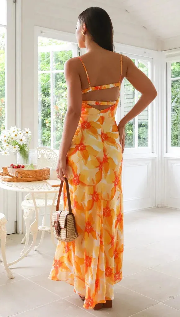 Sweet A-line Women Elegant Summer Floral Print Midi Long Backless Maxi Dress