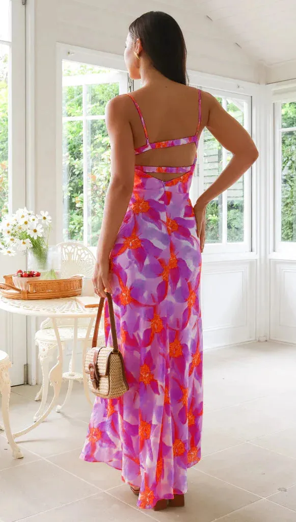 Sweet A-line Women Elegant Summer Floral Print Midi Long Backless Maxi Dress