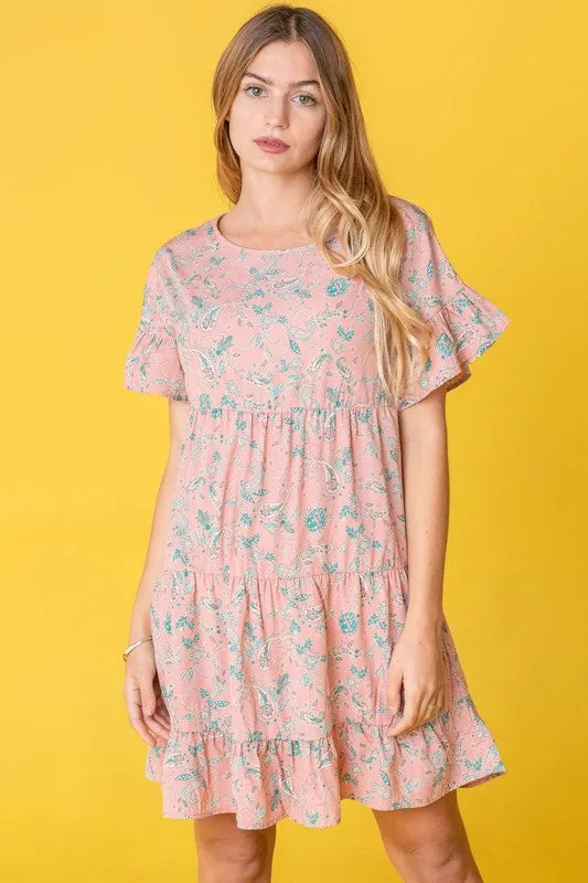 Tiered Ruffle Trim Shift Dress
