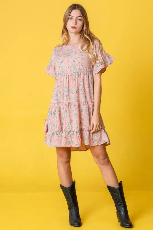 Tiered Ruffle Trim Shift Dress