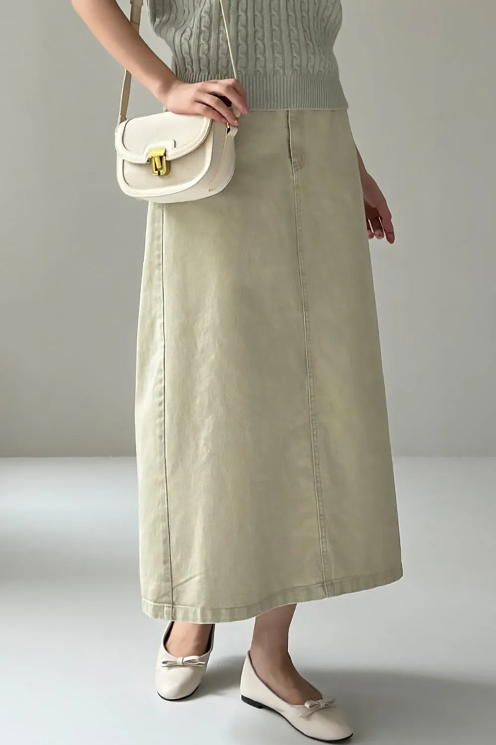 Washed Cotton A-line Skirt