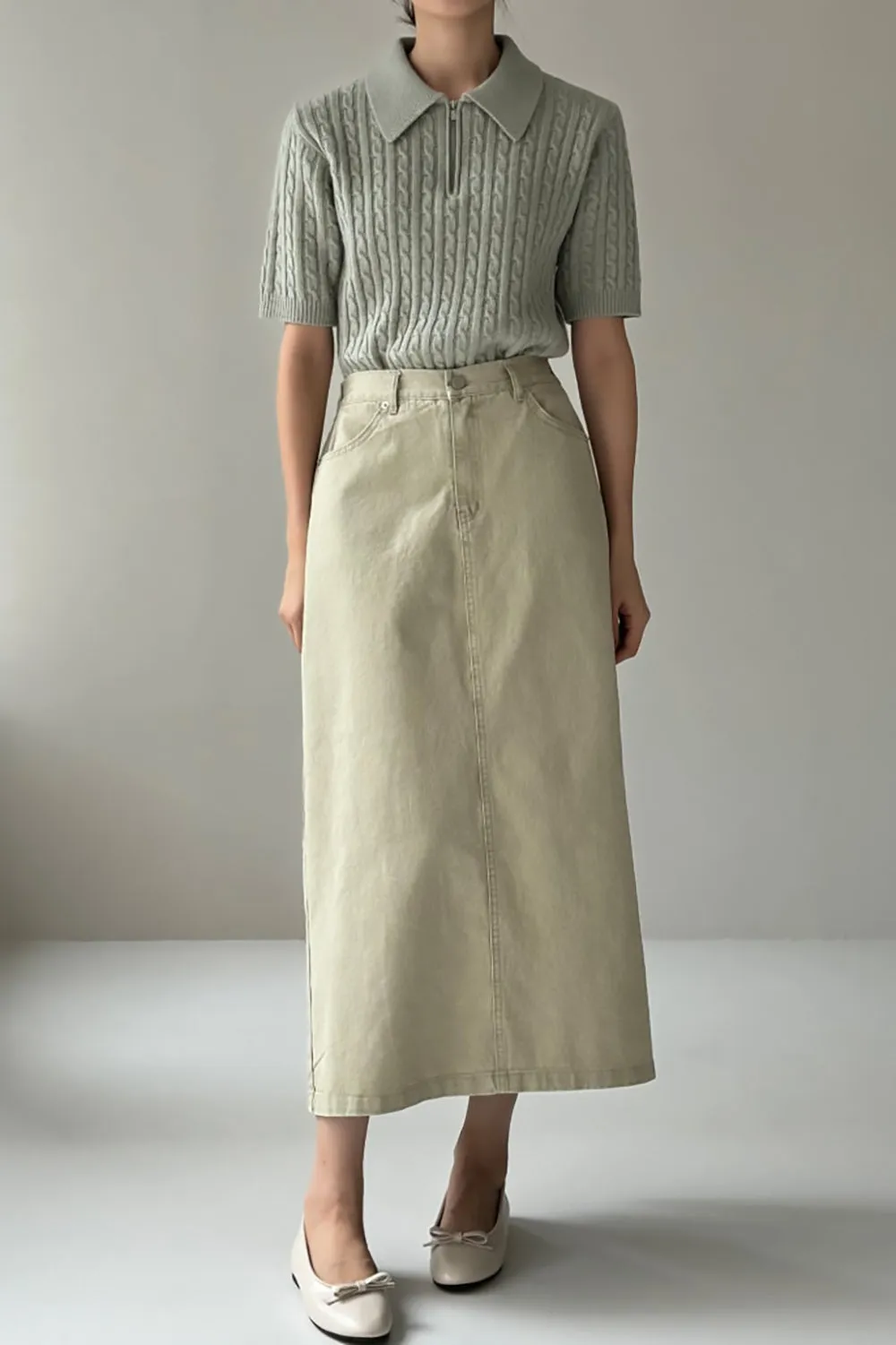 Washed Cotton A-line Skirt